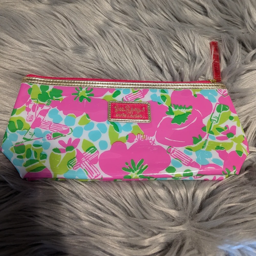 Lilly Pulitzer Estee Lauder Floral Cosmetic Bag - Pink and Green - Picture 1 of 5